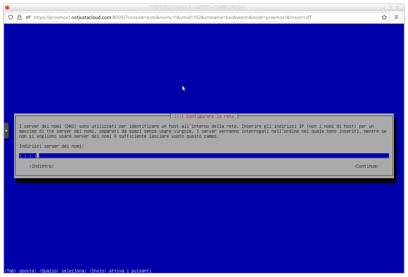 Nona schermata, configurazione IP DNS