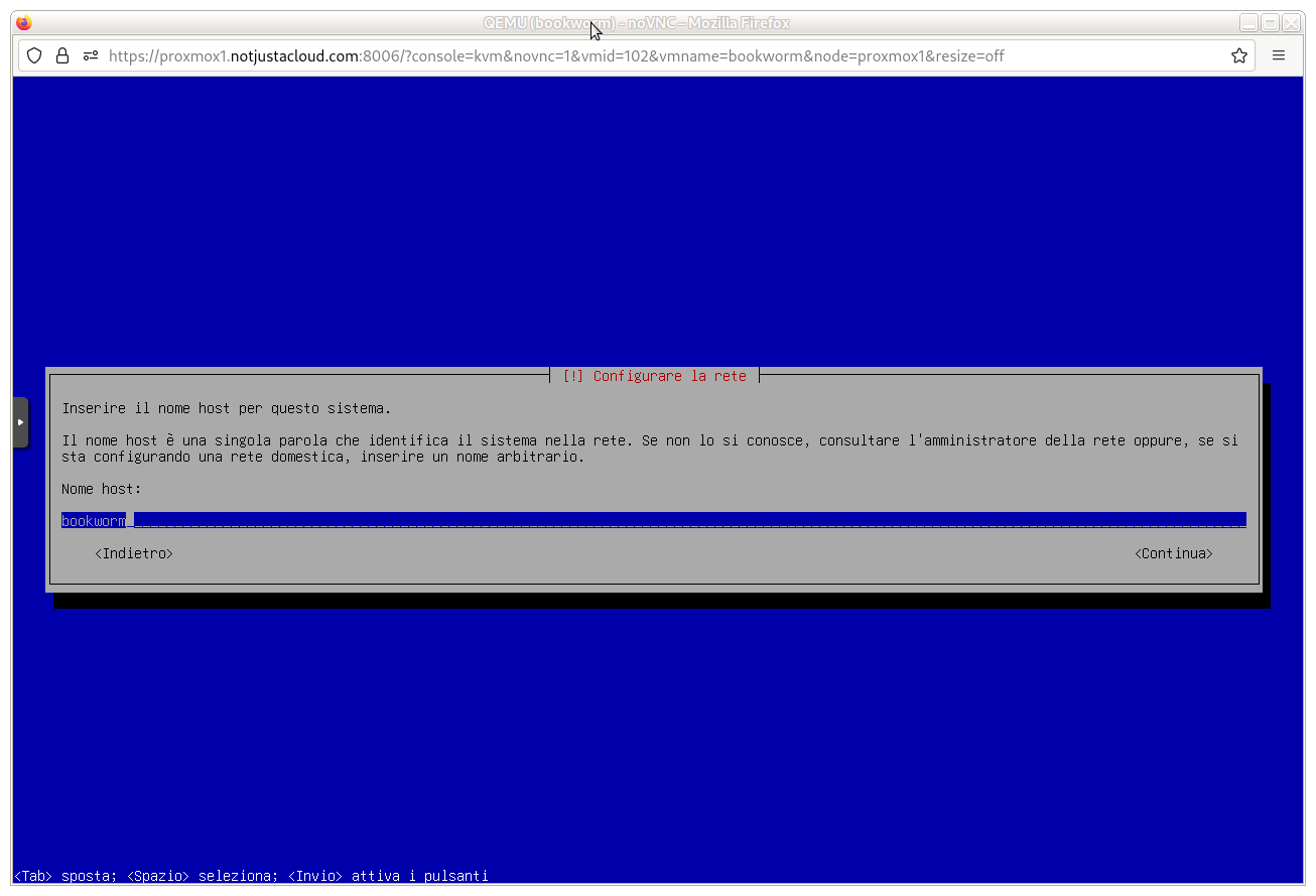 Decima schermata, configurazione hostname