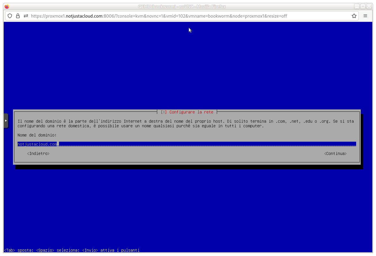 undicesima schermata di configurazione, nome a dominio