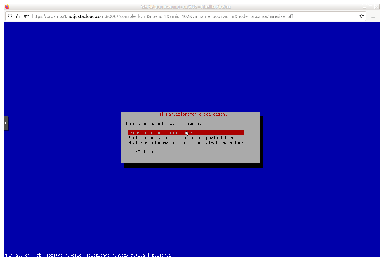 ventunesima schermata di configurazione, crea prima partizione