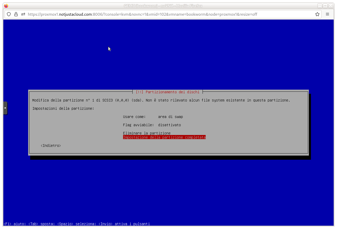 ventisettesima schermata di configurazione, conferma swap partition